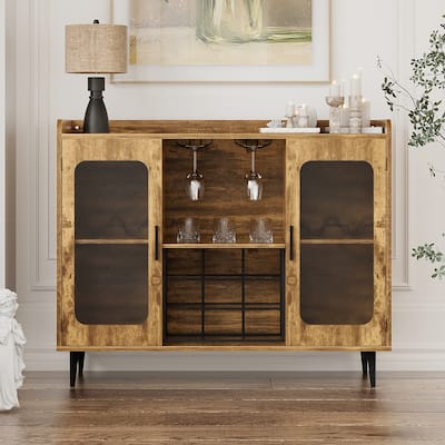Modern Farmhouse Bar Cabinet with Charge Station and LED Light