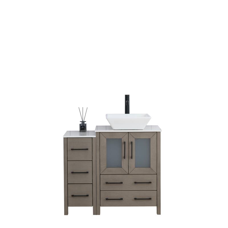 Vanity Art 36" Single Sink Bathroom Vanity Set with Engineered Marble Top and Free Mirror - 36 W X 18.5 D X 31.1 H