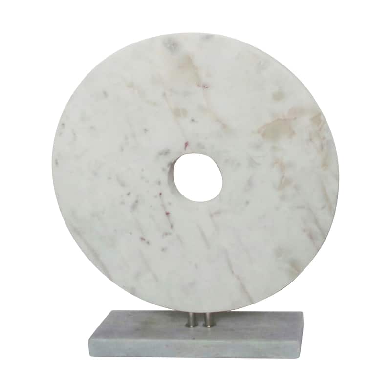 Marble 18"h Disk with Base, White 18.5"H - 16.0" x 4.0" x 18.5"