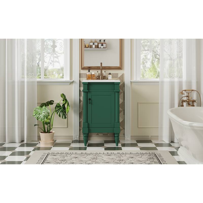 GDFStudio - Wexford Retro Freestanding Bathroom Vanity with Ceramic Sink, Solid Pine Wood Legs & Adjustable Shelf - 18'W