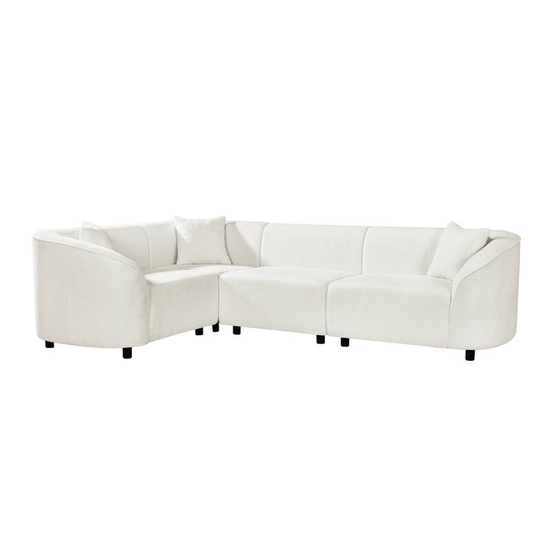 L-Shaped Curved Sectional Sofa, Boucle Upholstered 4-Seater Sofa, Corner Sofa with Pillows for Living Room, Apartment