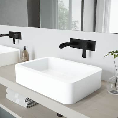 VIGO Petunia 23"L x 16"W MatteStone Vessel Sink and Cornelius Wall Mount Faucet Set