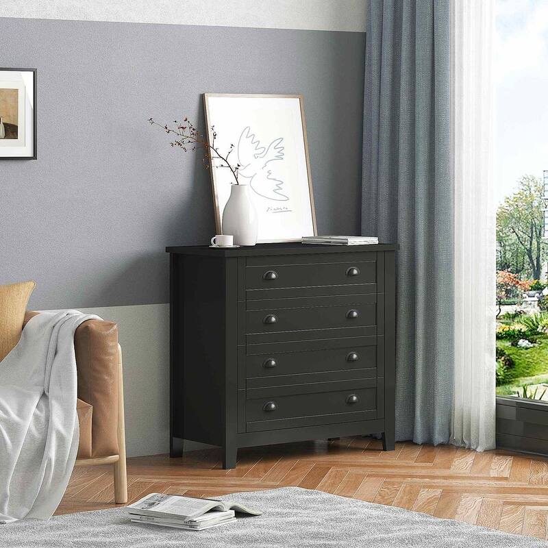 Modern Drawer Dresser with Solid Wood Frame and Retro Shell Handle