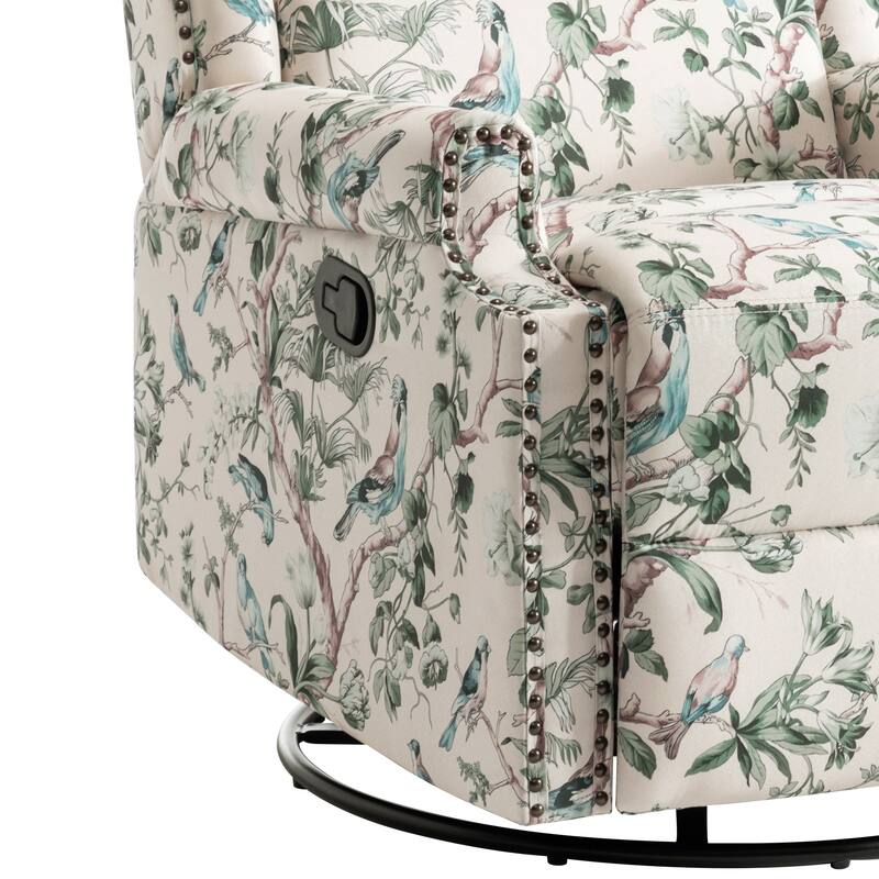 Floral Linen Manual Recliner Chair with Footrest set of 2