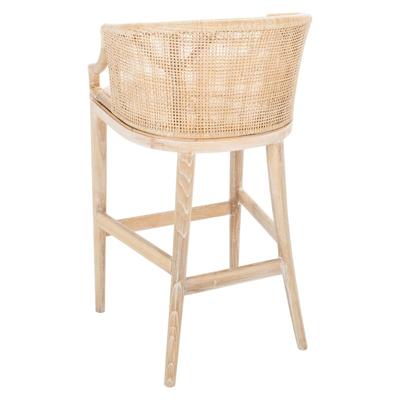 SAFAVIEH Brando Solid Wood Rattan 30-inch Seat Height Bar Stool (Fully Assembled) - 22.3" W x 20.5" L x 39" H