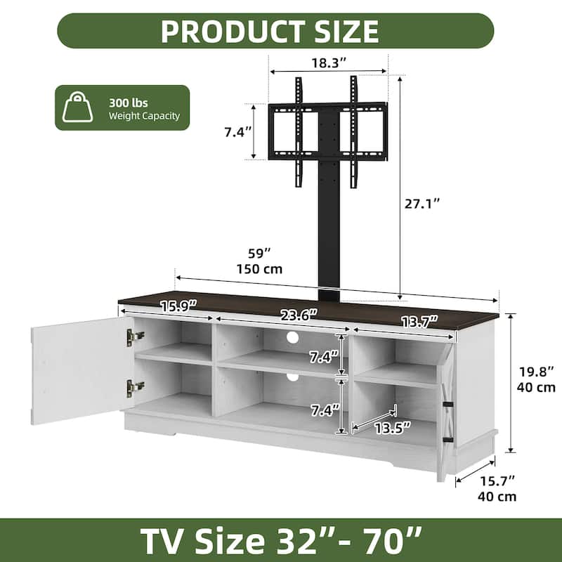 Moasis Farmhouse TV Stand Media Consolewith Adjustable Mount for TVs up to 70"