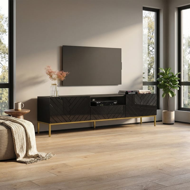 Meble Furniture Gala 01 Modern 75" TV Stand Entertainment Center with High Gloss Fronts and Matte Body for up to 80" TVs