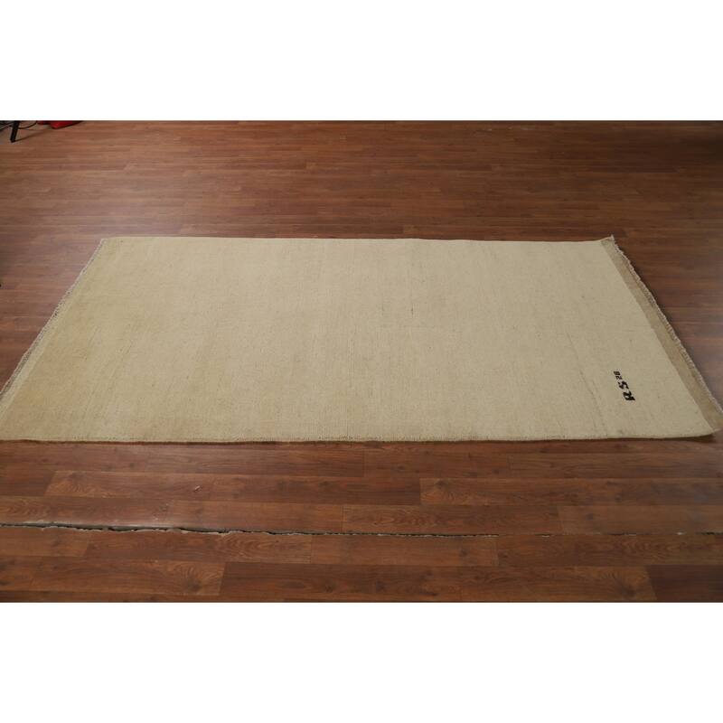 Solid Gabbeh Oriental Rug Hand-Knotted Wool Carpet - 3'7"x 7'3"
