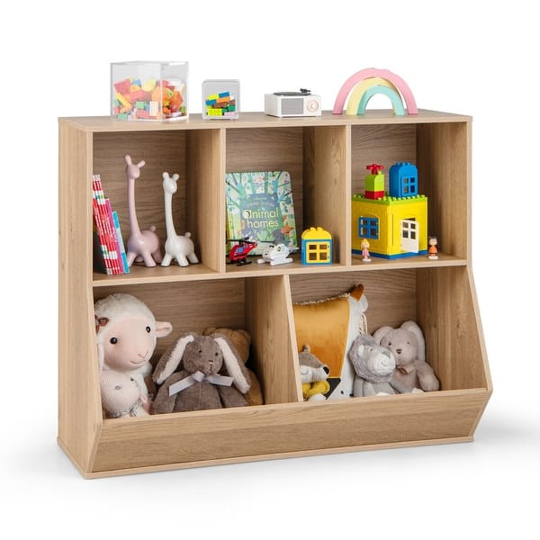 slide 2 of 2, 5-Cube Wooden Kids Toy Storage Organizer with Anti-Tipping Kits - 35.5" x 16" x 30"
