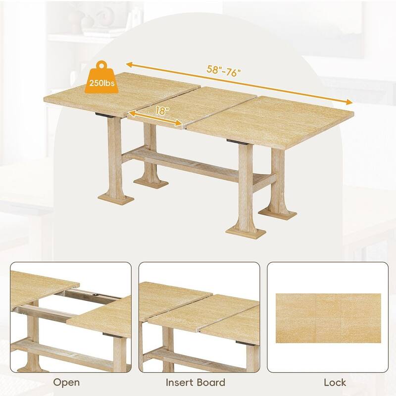 Farmhouse 6 PCS Extending Dining Table Set for 6 with Shelf Base