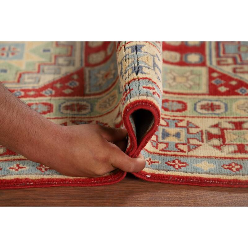 Red Kazak Runner Rug Hand-Knotted Oriental Wool Carpet - 2'7" x 9'8"
