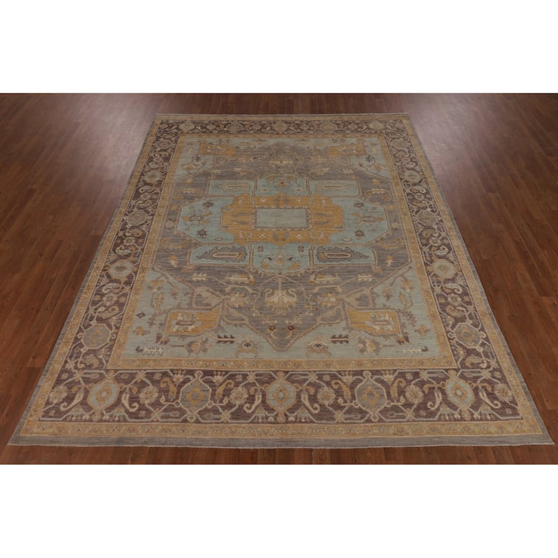 Vegetable Dye Oushak Turkish Rug Hand-Knotted Grey Wool Carpet - 8'2"x 10'1"