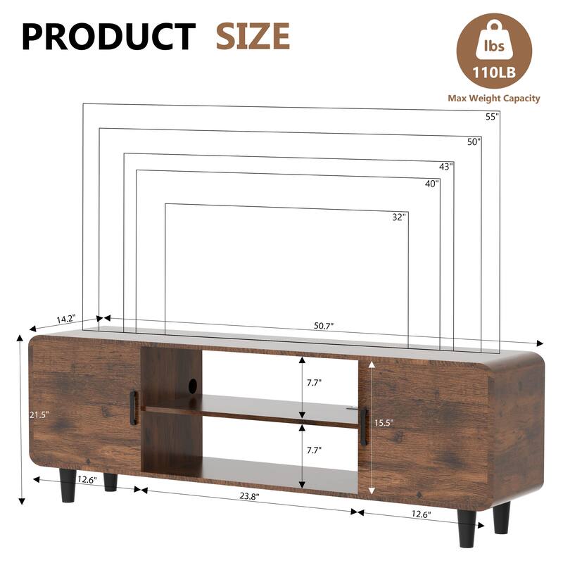 50.7" TV Stand for 55" TVs with 3 Tier Shelves