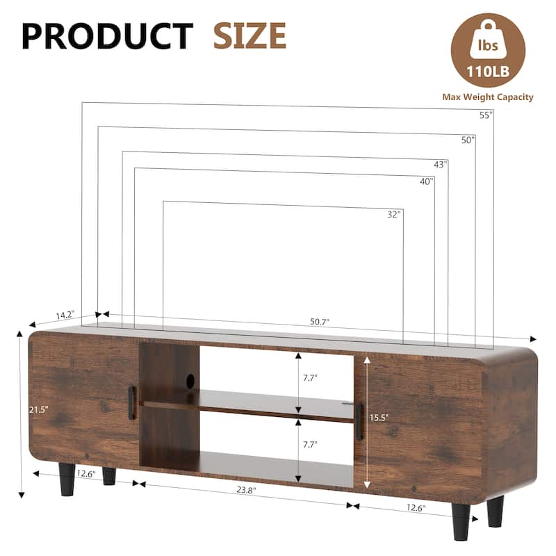 50.7" TV Stand with Storage for 55" TVs, 3-Tier Shelves and 110lb Capacity, Easy Assembly