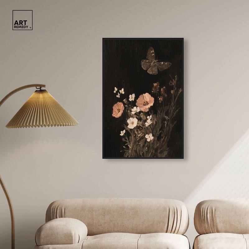 Poppy and Moth I Canvas by Art Remedy