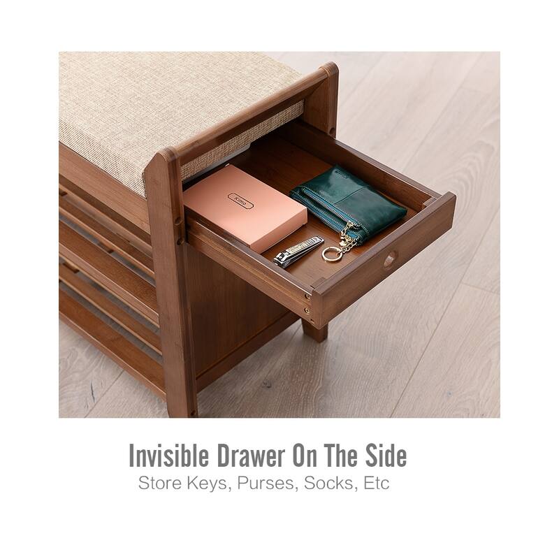 2 Tier Entryway Shoe Storage Organizer Shelf Bamboo Bench - 39.6*11.6*19.6