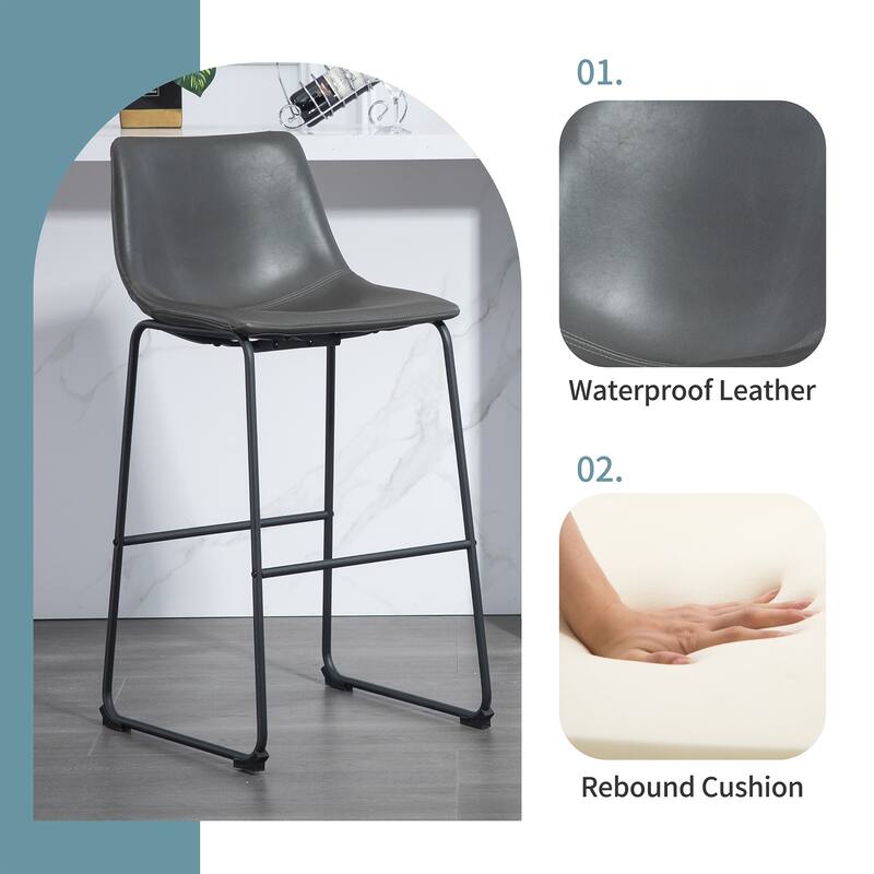 Adan Faux Leather Iron Frame Bar Stool (Set of 2)