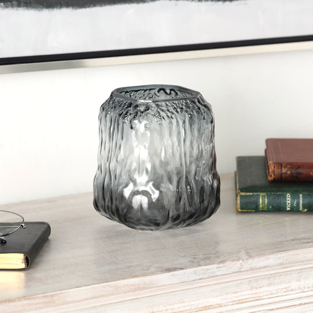 Gray Glass Handmade Dimensional Textured Square or Rectangular Ombre Vase