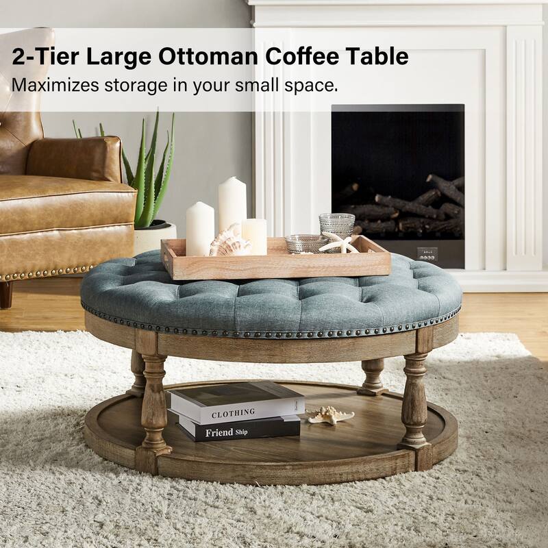 Illyria Transitional Multifunctional Tufted 35.5" Storage Ottoman Table with Spindle Legs by HULALA HOME