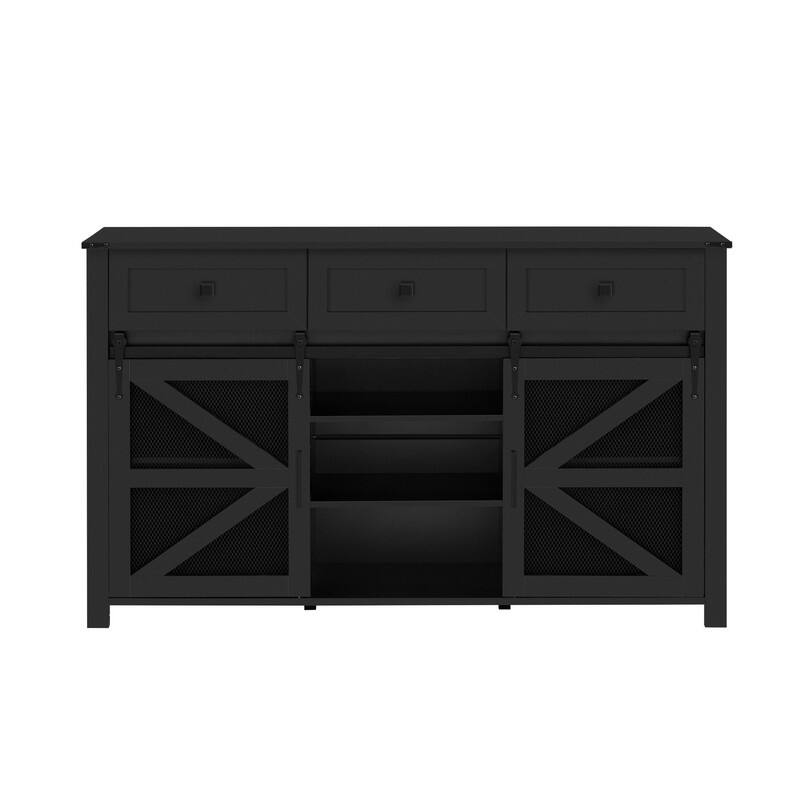 Farmhouse 55" Sideboard with 2 Sliding Barn Doors and 3 Drawers for Stylish Home Storage Solution