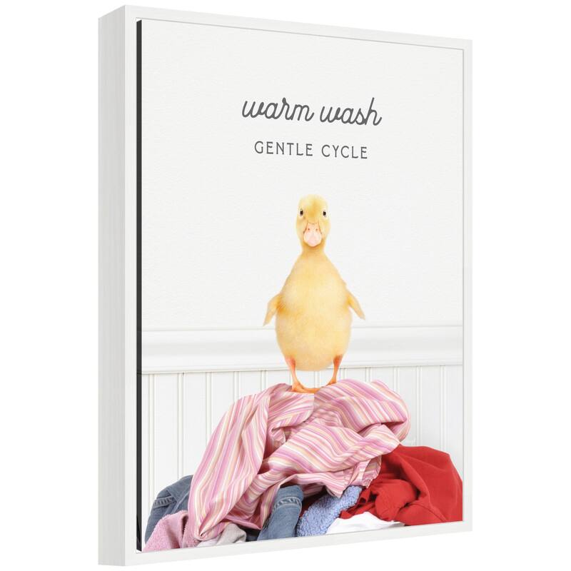 Kate and Laurel Sylvie Ducky Warm Wash Gentle Cycle Laundry Framed Canvas by Amy Peterson - 18x24
