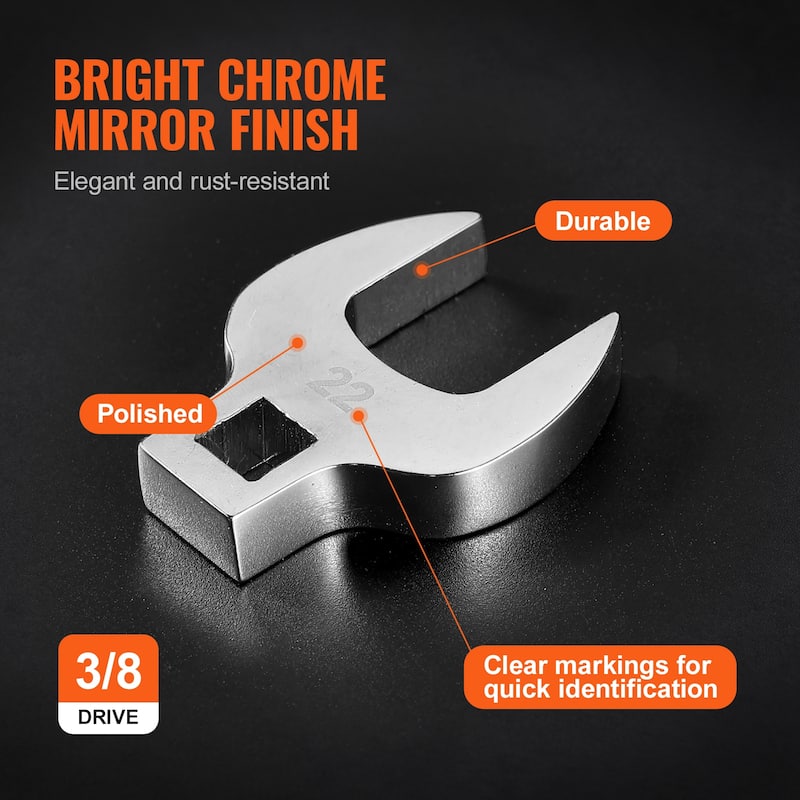 Crowfoot Wrench Set with Mirror Chrome Finish - 3/8" Drive 20-Piece Crows