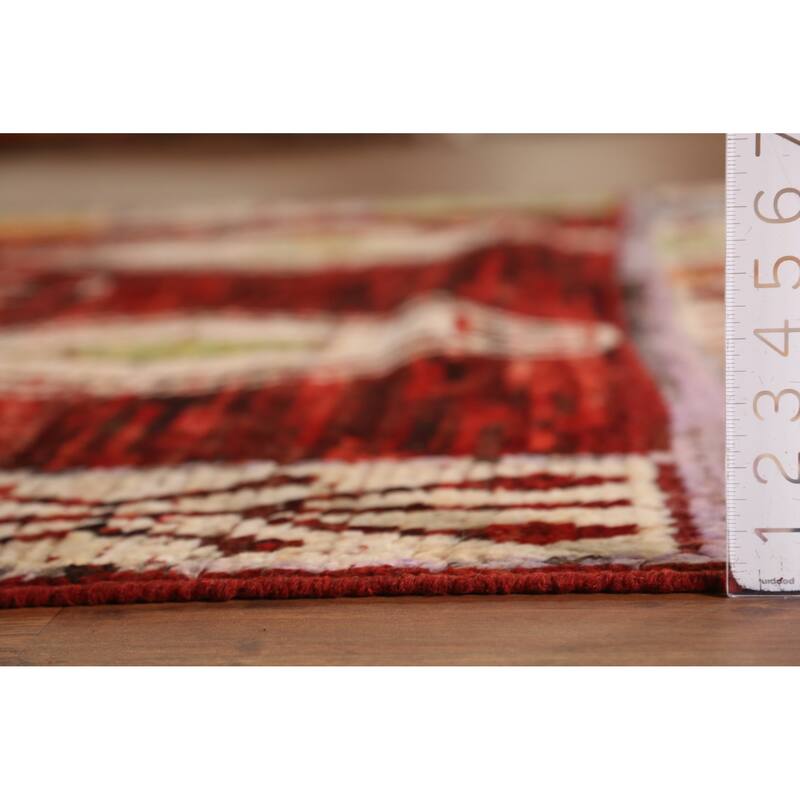 Red Geometric Moroccan Area Rug Hand-Knotted Wool Carpet - 6'10" x 9'9"