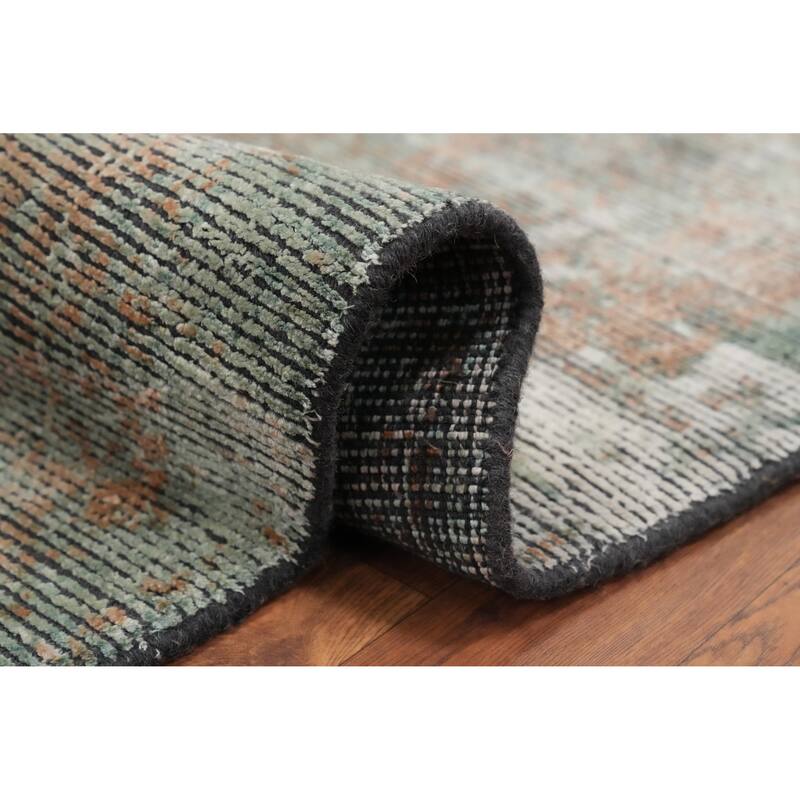 Hand Knotted Oriental Viscose Silk Carpet Modern Abstract Multi-Colored Abstract Area Rug - 9' 1'' X 6' 0''