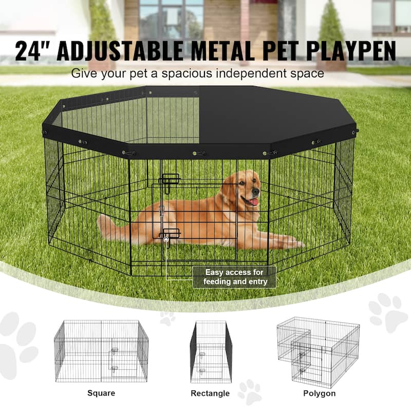 Dog Playpen, 8 Panels Foldable Metal Dog Exercise Pen, 24" H Pet Fence Puppy Crate Kennel, Indoor Outdoor Dog Pen