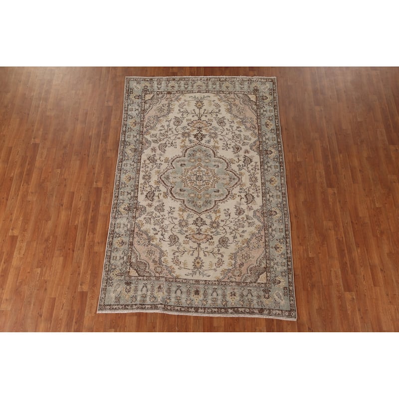 Anatolian Distressed Vintage Area Rug Hand-Knotted Wool Carpet - 5'5"x 8'7"