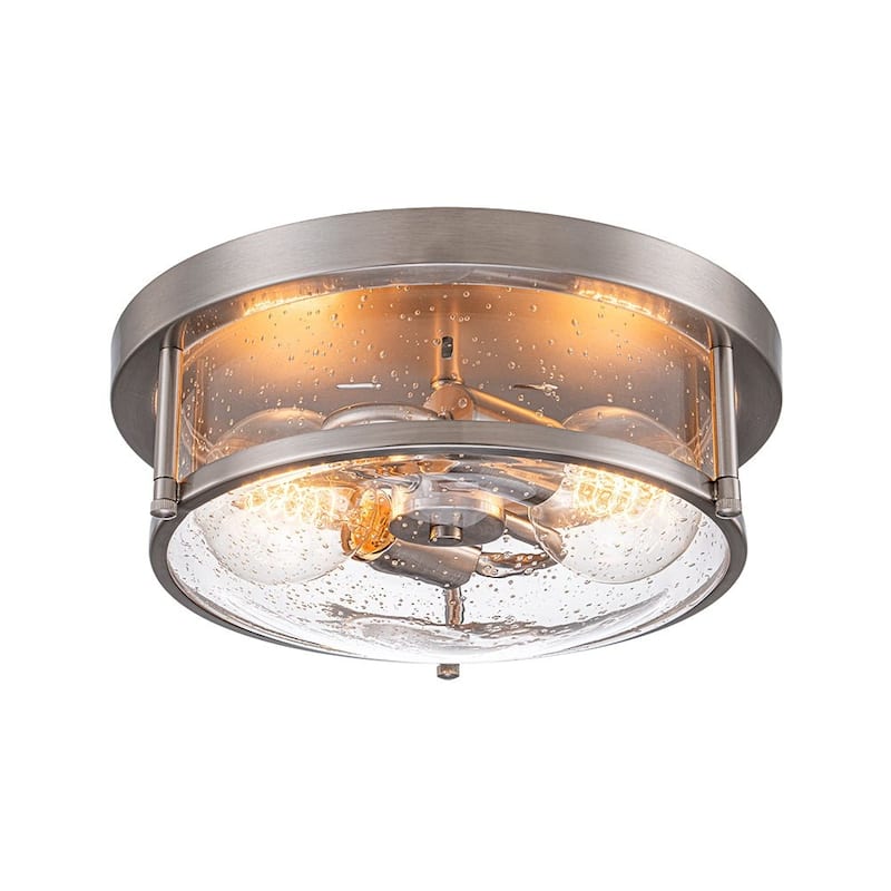 Farmhouse Black Round Seeded Glass Drum Semi Flush Ceiling Light -12in