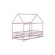 preview thumbnail 44 of 127, Wood Toddler House Bed with Roof Frame and Safety Guardrails Montessori Floor Bed without Slats No Door Houseshaped Platform Bed