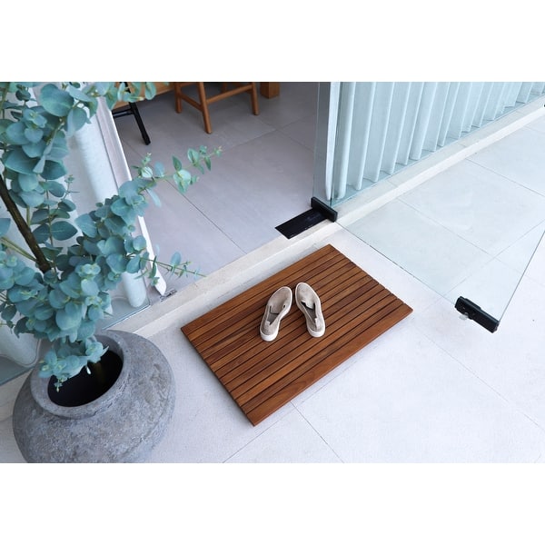 slide 2 of 5, Nordic Style Oiled Teak Shower Mat 31.4" x 19.6" Wide End Slat Brown