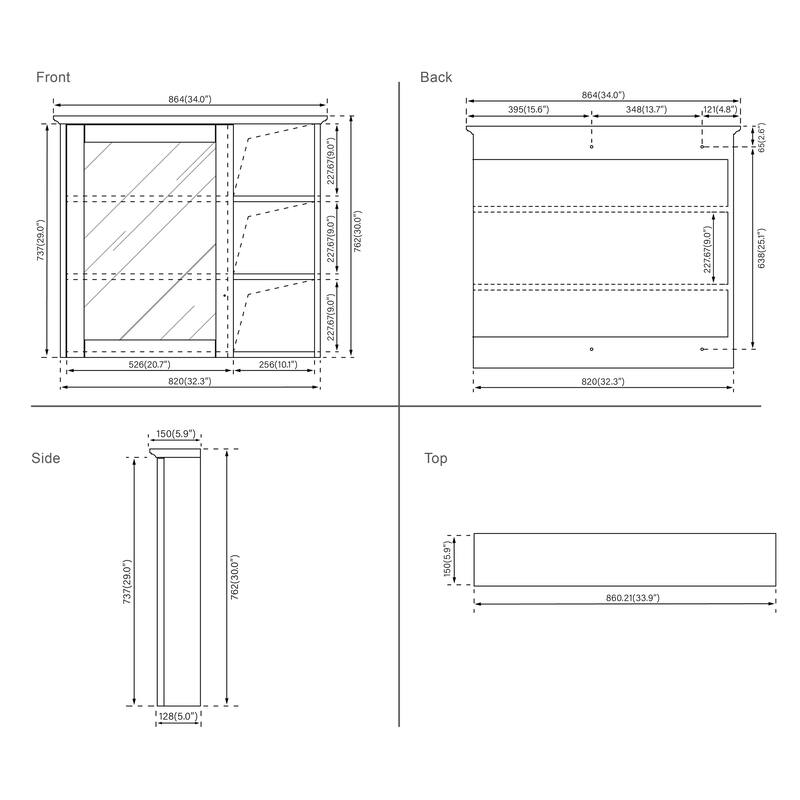 Modern Surface Mount Solid Wood Framed Medicine Cabinet With Mirror and Shelves