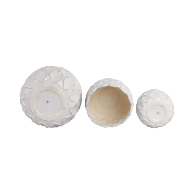 Stoneware Planters Textured Quatrefoil (Set of 3) - 11", 9", 7" White - 15" x 15" x 11"