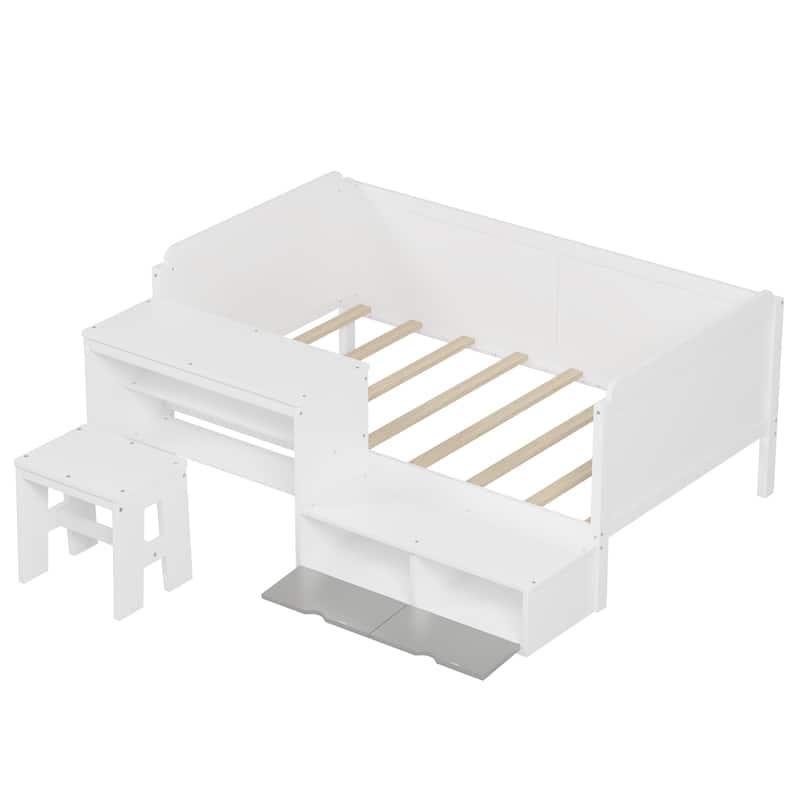 Wooden Twin Size Daybed with Storage Shelves and Lockers