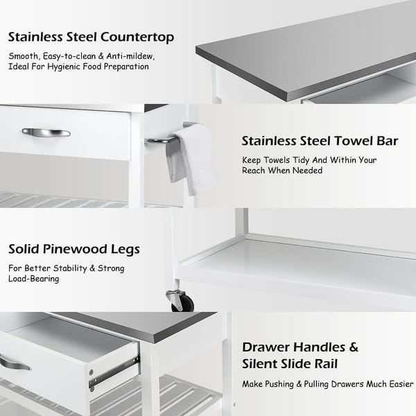 Shop Costway Rolling Kitchen Trolley Cart Island Stainless Steel