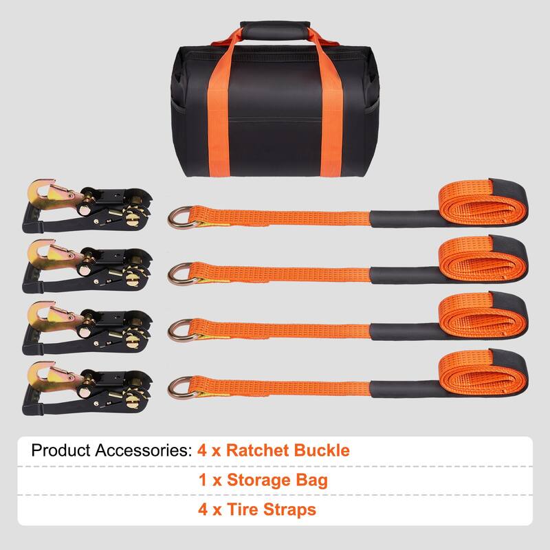 Ratchet Tie Down Straps Kit, Lasso Style 2" x 120" Tire Straps, 11023 LBS Breaking Strength, for Passenger Car, Truck, 4-Pack