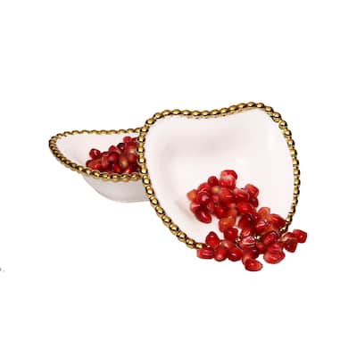 Alice Pazkus 9.5"L Set Of 2 Gold White Porcelain Apple Shaped Dishes