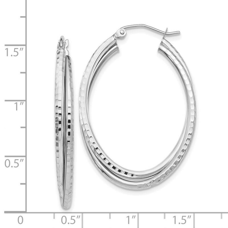 Curata 14k White Gold Sparkle Cut 3x37mm Oval Hoop Earrings
