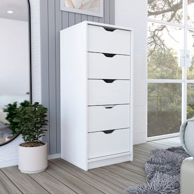 Basilea Narrow Dresser with 5 Drawers, White