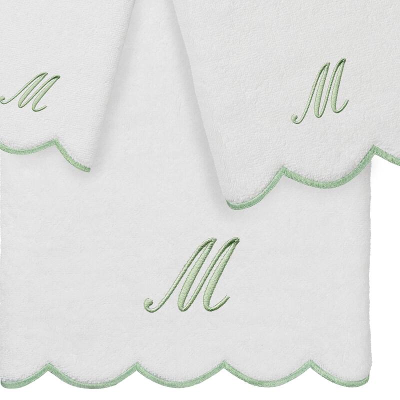Authentic Hotel and Spa 100% Turkish Cotton Green ADORNIA Scallop Personalized 3 Piece Towel Set - 3 Piece Set