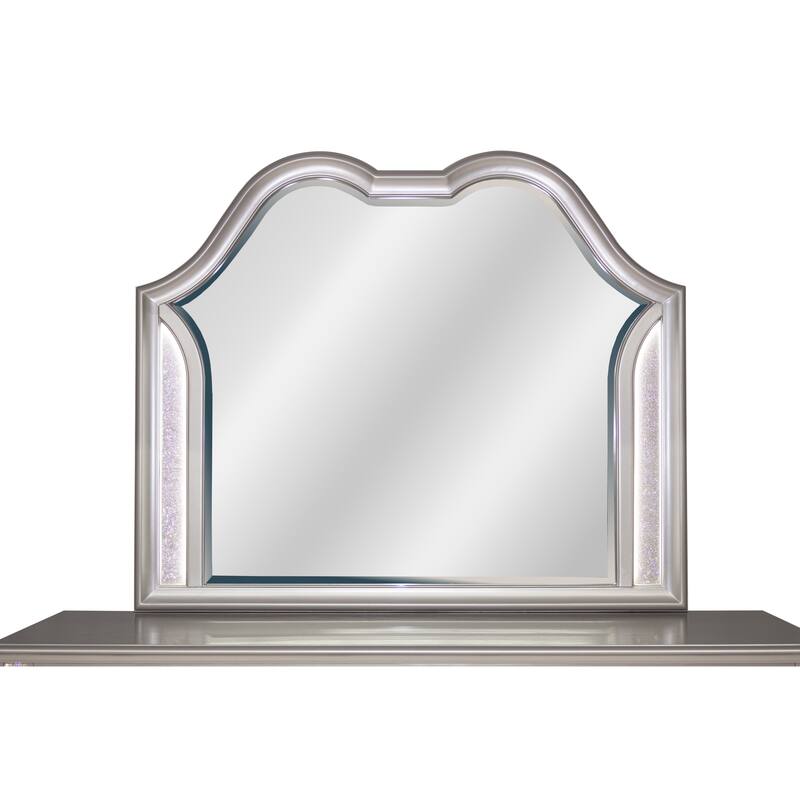 Traditional Style Light Gray Finish 4pc Bed Set Arched Headboard