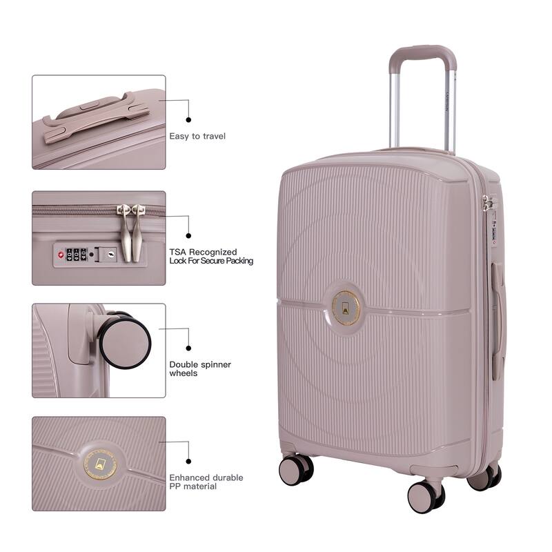 3-Piece, Luggage Sets, Hard-Shell Luggage with 2 Swivel Wheels and TSA Lock, for Boarding Travel, Greige
