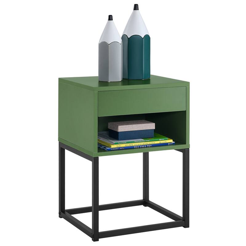 BIKAHOM Simple End Table with Drawer and Shelf for Any Room,Nightstand,Metal Leg Design
