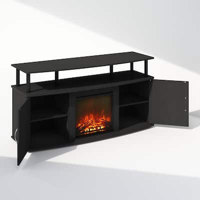 Furinno Jensen No Heat Decorative Electric Fireplace TV Stand for TV up to 55 Inch with Doors Storage Cabinet