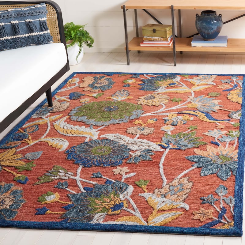 SAFAVIEH Handmade Blossom Zeynep Modern & Contemporary Wool Rug - 5' x 8' - Orange/Blue