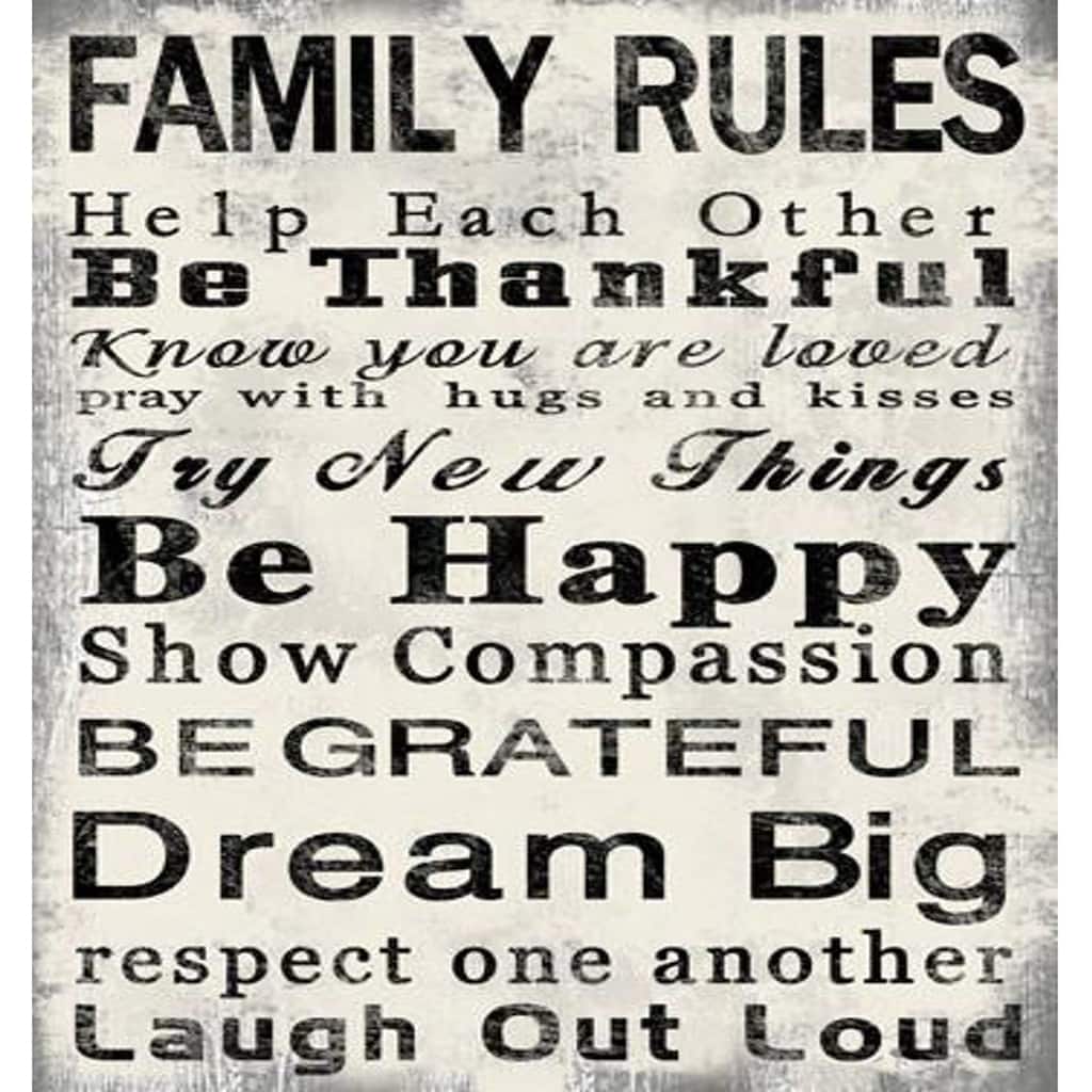 High Quality Canvas Print with Family Rules Quotes, Set of 2, Black & White