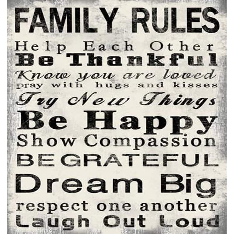 High Quality Canvas Print with Family Rules Quotes, Set of 2, Black & White