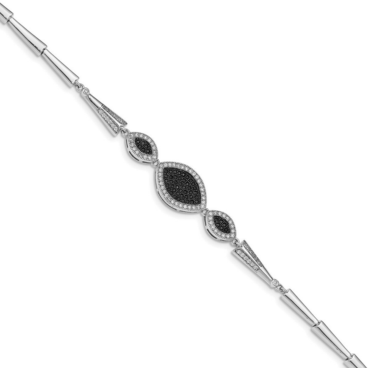Curata 925 Sterling Silver 7.5" Black and White CZ Cubic Zirconia Bracelet